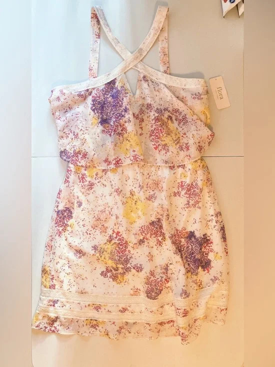 Guess Lace Floral Crisscross Halter Mini Dress Bohemian Romantic Flora Nikrooz - Picture 9 of 9